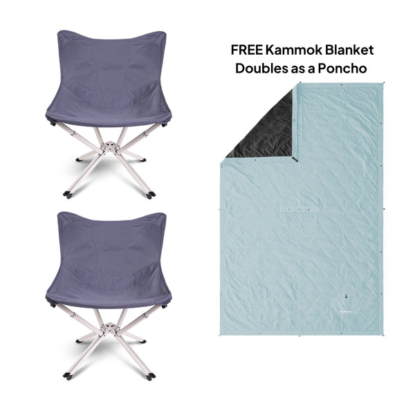 Two folding chairs and a Kammok blanket on a white background - CLIQ