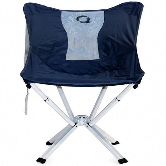 A navy blue folding camp chair with a light gray mesh back panel and a white metal folding frame, shown against a plain white background. - Limited Edition MystiQ Blue - CLIQ