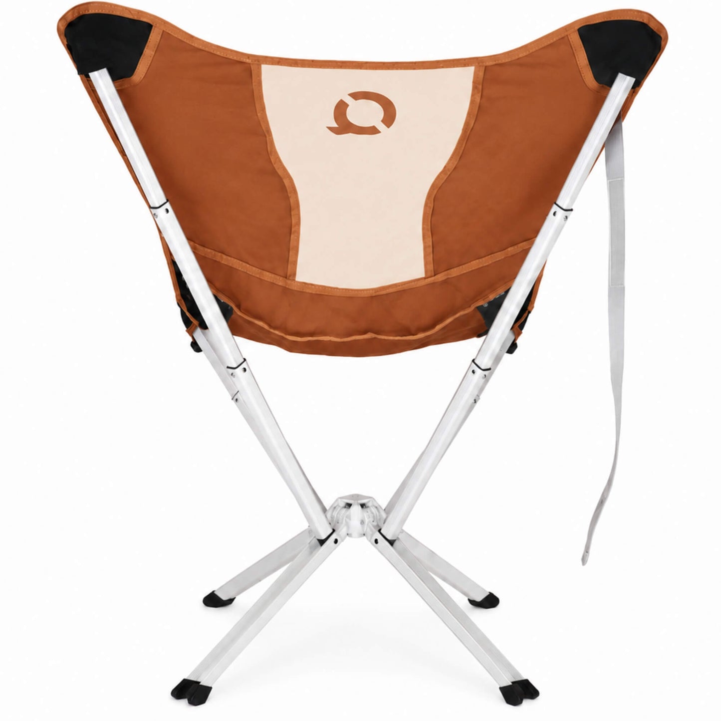 A butterfly-style folding camp chair with a canyon orange fabric seat and white metal frame base on a white background. Limited Edition MystiQ Canyon Orange Back - CLIQ