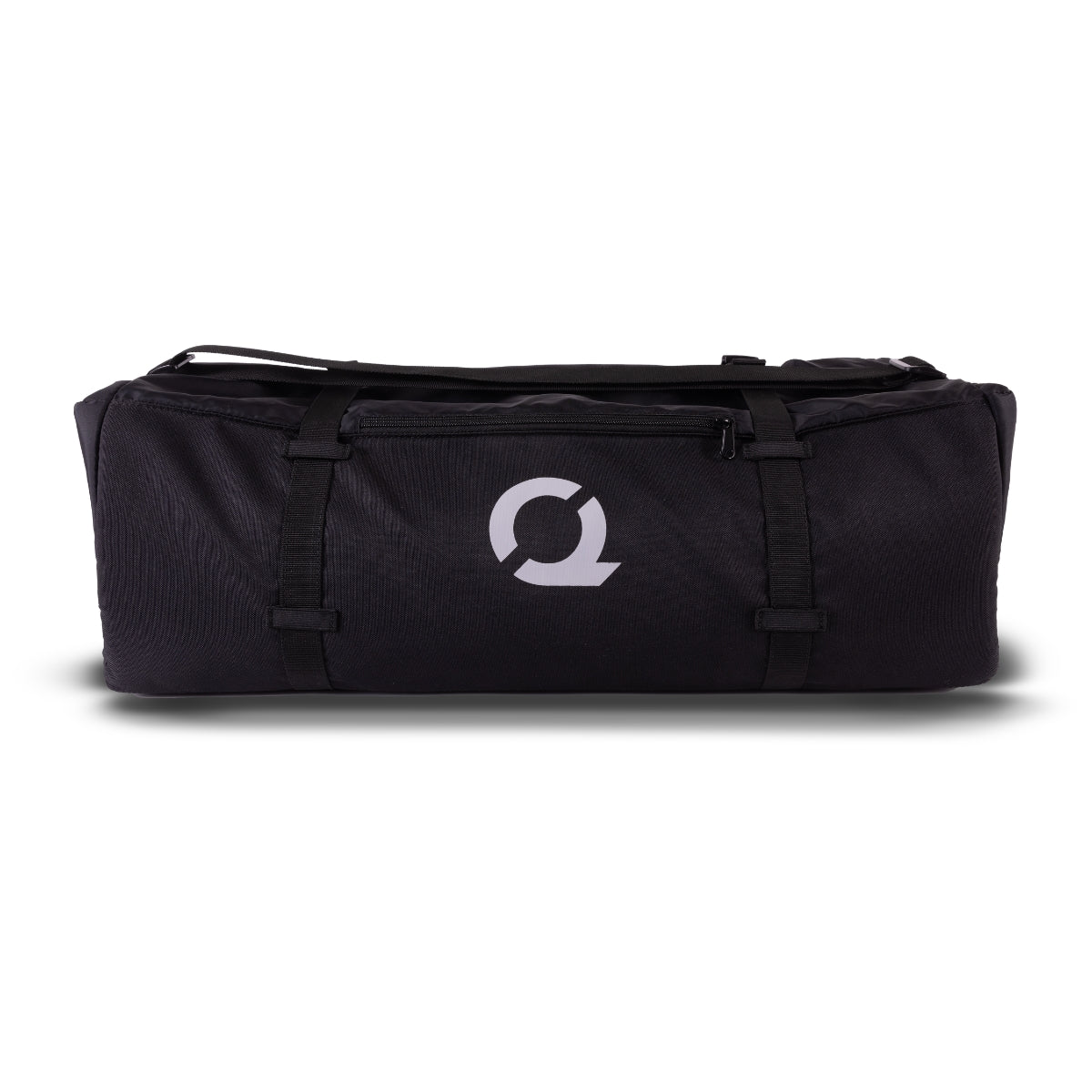 Black duffel bag with a CLIQ logo on a white background